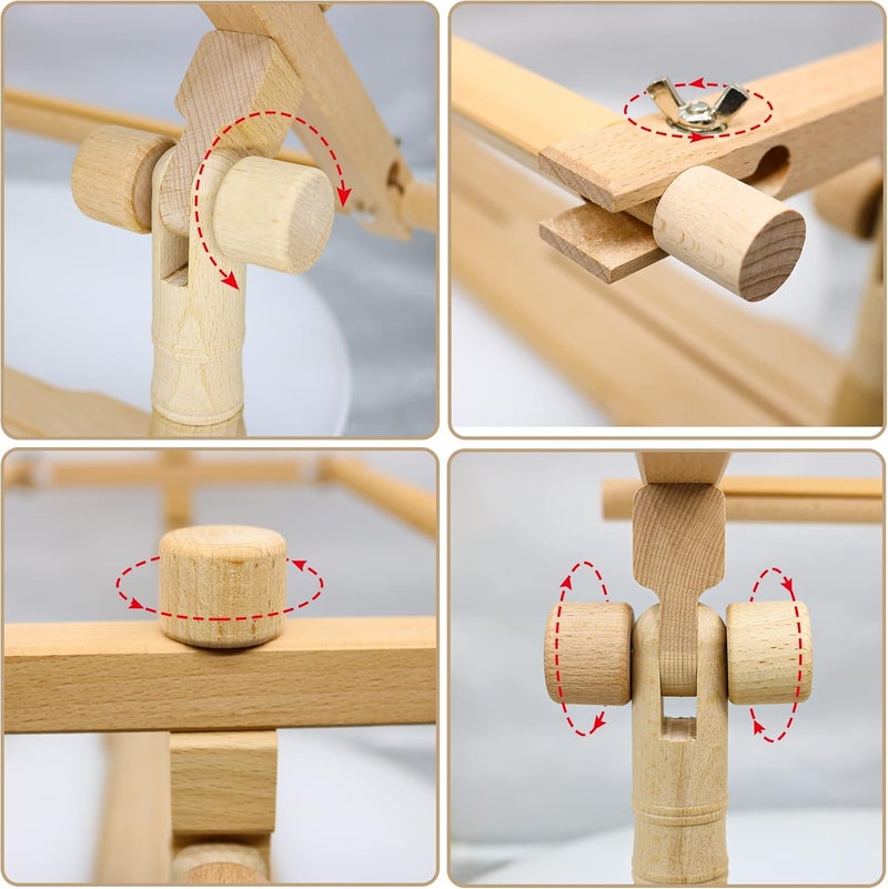 GuoFa Adjustable Beech Wood Embroidery Stand - Rotated Cross Stitch Needlepoint Holder, Quilting Tapestry Scroll Hoop Frame for Craft Sewing - Image 4